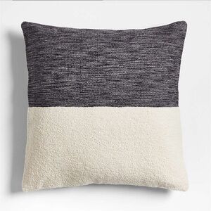 Crate&Barrel Biella Black and Cream Textured Pillow Cover Wool & Cotton